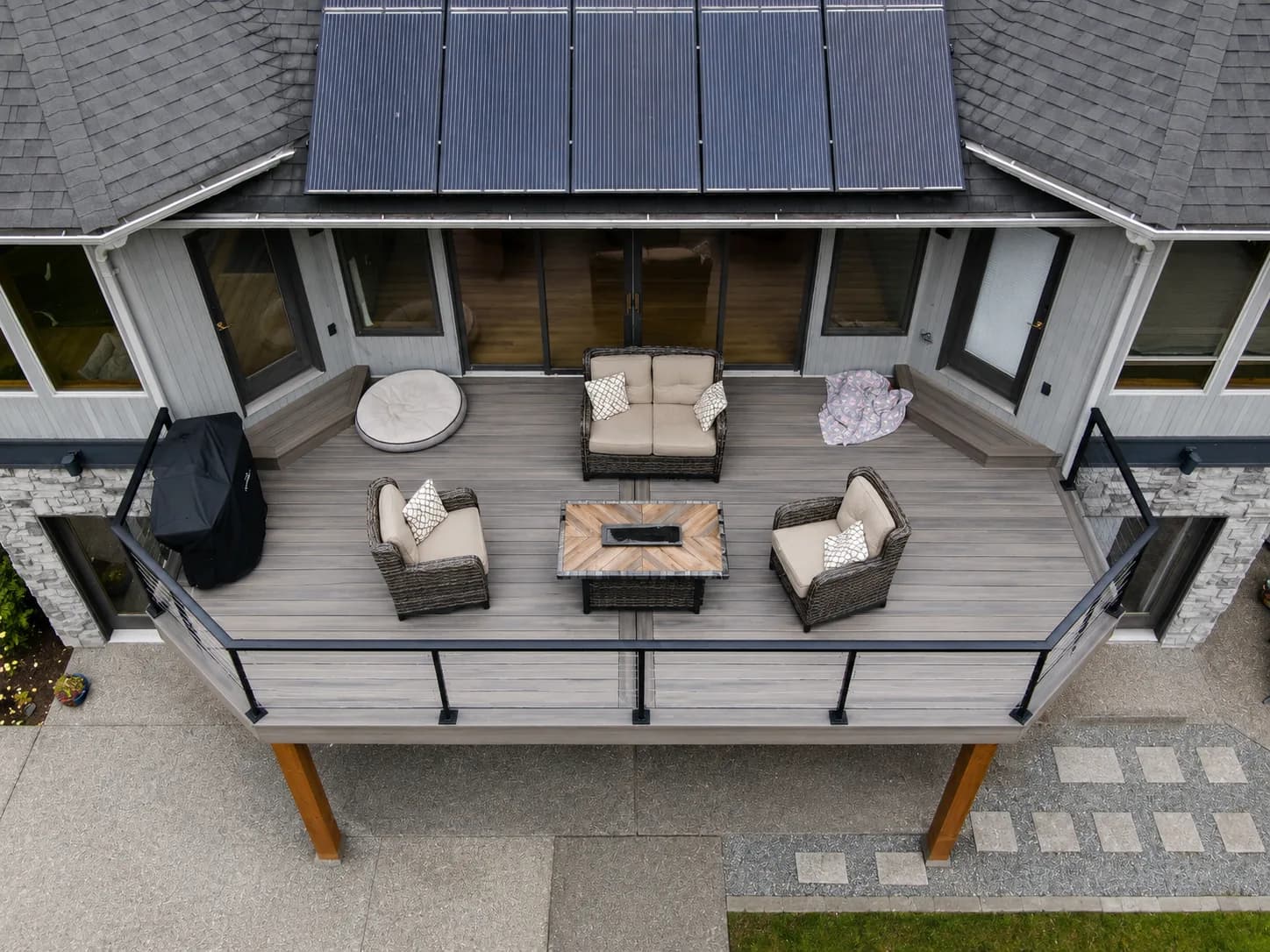 Aerial deck with fire table — Blackman Lake, Snohomish, WA