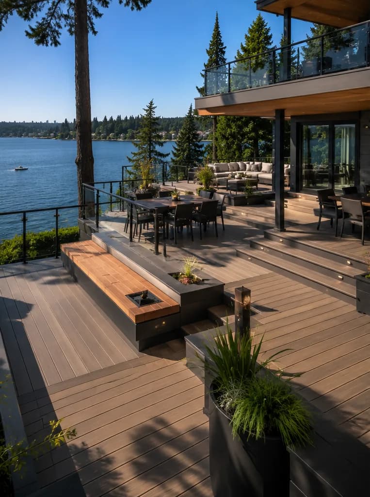 Multi-level composite deck in Sammamish, Washington