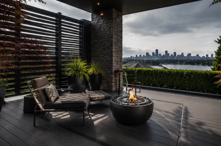 Rooftop composite deck with a city skyline view in Kirkland, Washington